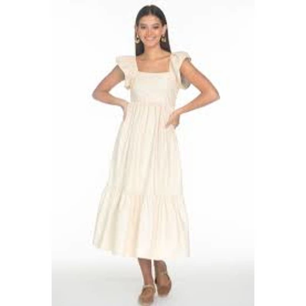 Olivia James the Label Brooke Ruffled Hem Dress in Cream Vegan Leather M